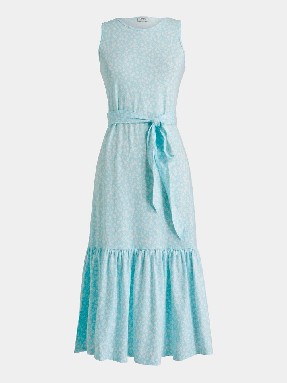 J.Crew Ruffle Blue Floral Midi Dress Picnic Preppy Cotton Cottagecore Sleeveless